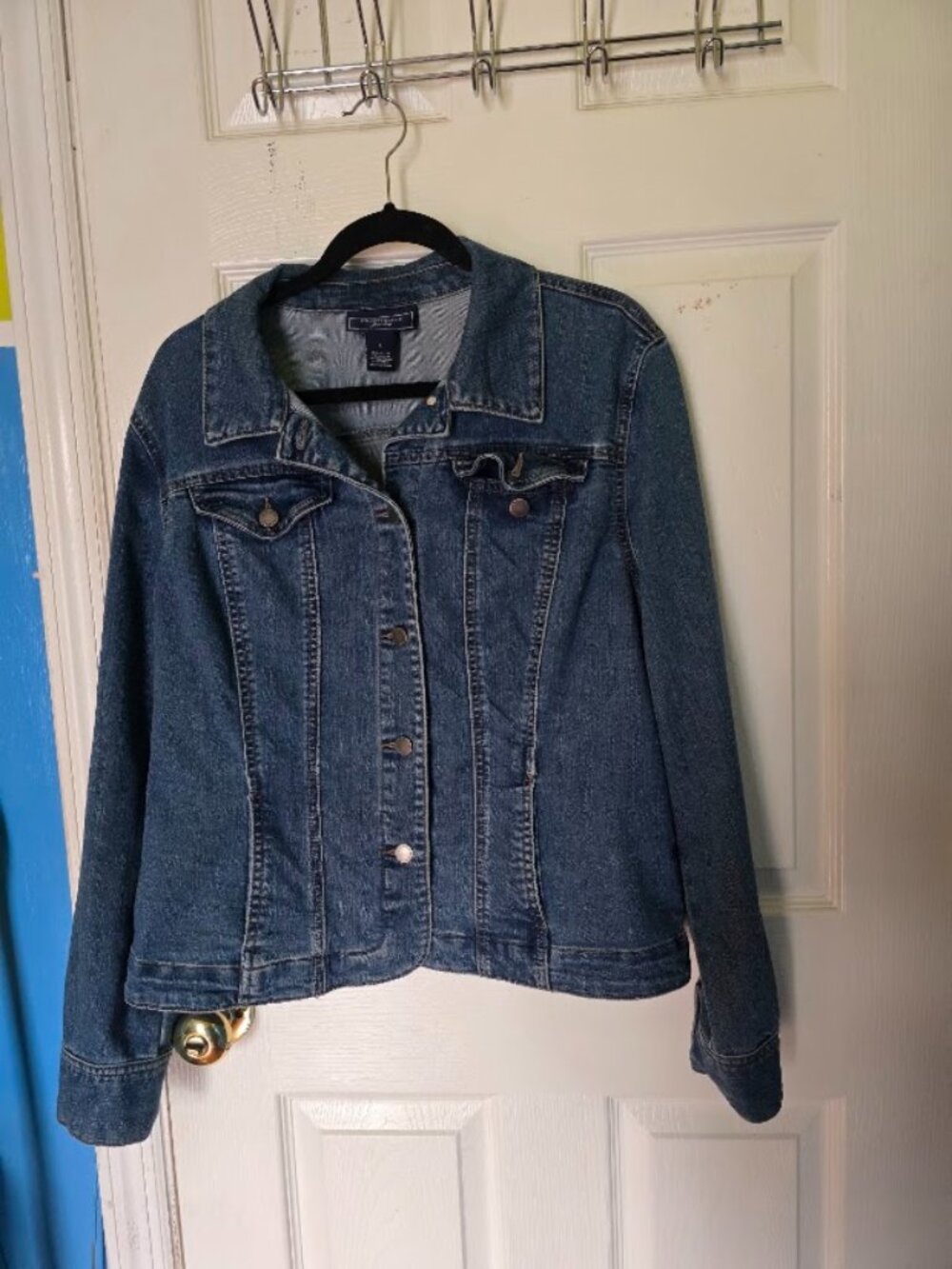 Charter Club Jean Shop Denim Jacket Women’s Large Stretch Blue 4 Pocket